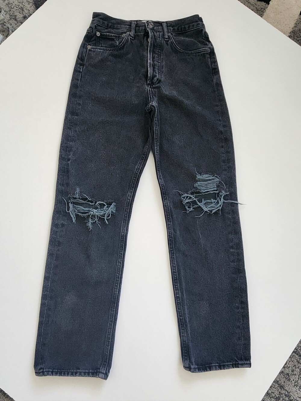 AGOLDE 90s Mid Rise Loose Fit Distressed Black Jeans Size 24 A069B-1087